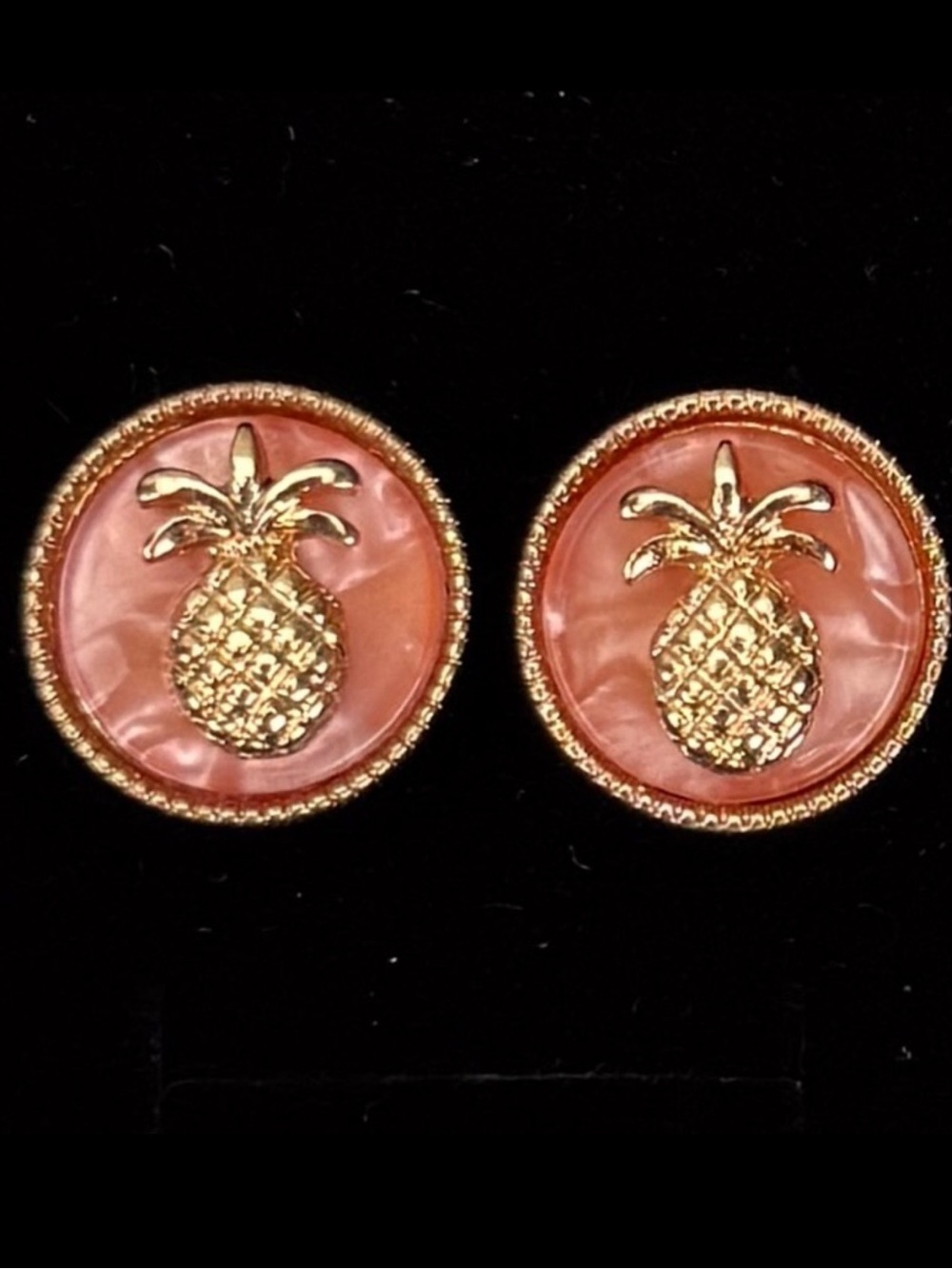 Vintage, goldtone and pale pink pineapple design costume pierced earrings